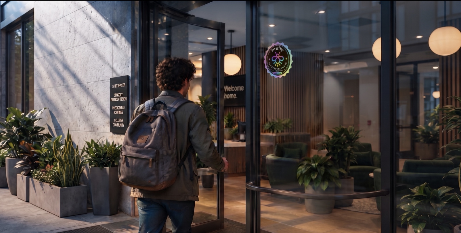 A resident entering an AI Neuro Inclusive Residential certified building